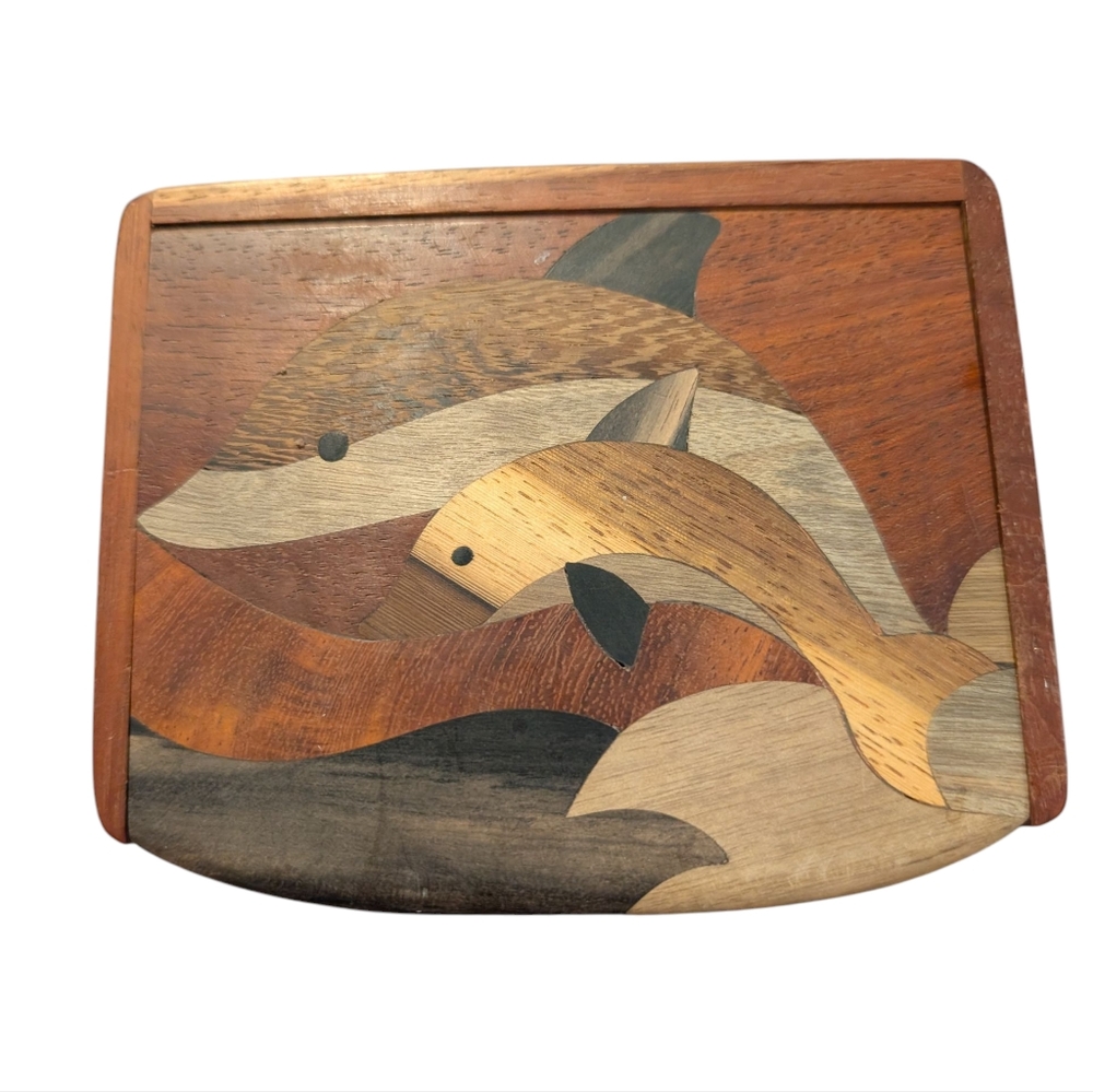 Vintage Dolphin Wood Inlay Box